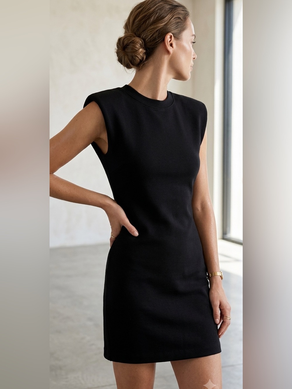 ZARA Black Sleeveless Tank Dress | Soft Shoulder Pads | Round Neck | Size M
